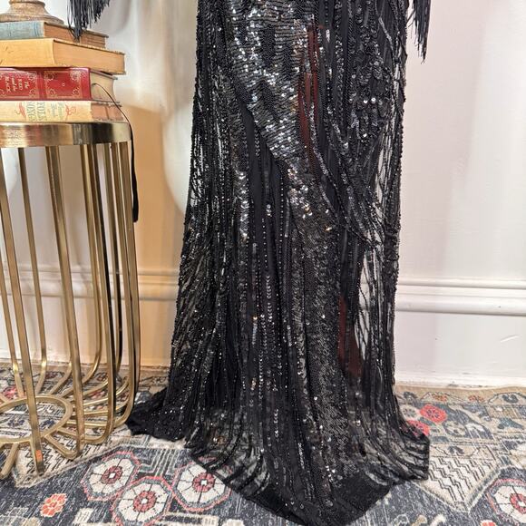 Elie Saab Bead Embroidered Gown “Dark Waves” Black Sequin Fringe FR 38 $15000 - Picture 4 of 16